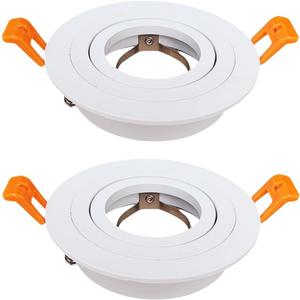 2 white circular embedded LED spotlight frames per box, outer diameter of the lamp shell: 3.62 inch(92mm), opening size: 3.07 inch(78mm), adjustable Angle GU10 downlight housing (excluding bulb)