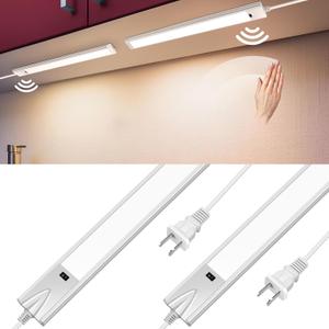 16 Inch Hand Wave Under Cabinet Lights, Ultra Bright 3000K/4000K/6000K Under Counter Lighting, Plug and Play, Dimmable LED Under Cabinet Lighting for Kitchen Cabinet, Cupboard, Closet, Desk (2 Pack)