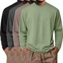 Neer 4 Pack Mens Big and Tall Shirts Cotton Long Sleeve Crewneck Casual Tops Plus Size Basic Tee Shirts Multipack (X-Large, Black, Dark Gray, Khaki, Bean Green)