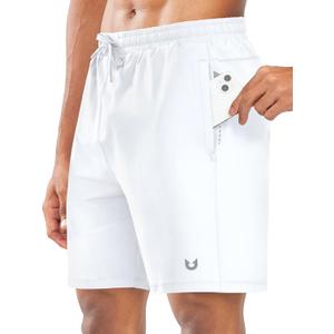 NORTHYARD Men's 7" Gym Shorts Knit Athletic Tennis Shorts for Men with Zipper Pockets for Workout Athletic Training White, XL