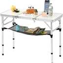 Folding Camping Table, 35''L x16''W Camp Aluminum Table with Adjustable Height Legs, Indoor Outdoor Lightweight Portable Folding Dining Table for Camp Picnic Beach Cooking 3Ft（3 Heights 10"/20"/27"）