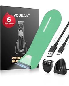 Sensitive Skin Personal Pubic Hair Trimmer for Women and Men, Electric Manscape/ Bikini Trimmer, Waterproof Groin Trimmer for Body Hair, with Light, Travel Size, 6 Precisions, with Charging Dock