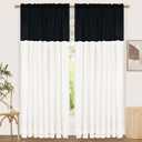 Likiyol Linen Curtains for Living Room 84 Inch Length Farmhouse Ruffle Curtains for Bedroom Light Filtering Window Curtain Rustic Country Drapes Rod Pocket Window Treatments, Black White, 2 Panels