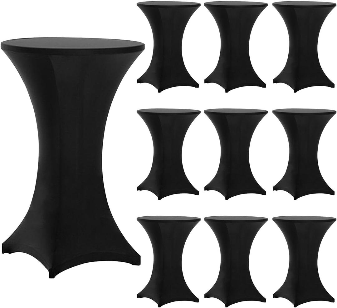 Tina's 10 Pack 32x43 Inch Highboy Spandex Cocktail Table Covers Black, Fitted Stretch Cocktail Tablecloth for Round Tables (10PC 32X43 Black)