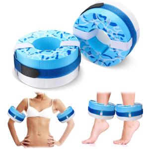 RoundFunny 2 Pcs Foam Swim Aquatic Cuffs Equipment Water Aerobics Float Ring with Detachable Hook and Loop Fastener Fitness Workout Set for Swimming Fitness Training Pool Exercise