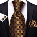 Hi-Tie Men Ties Sets Silk Stripe Paisley Necktie Pocket Square Cufflinks for Business Wedding