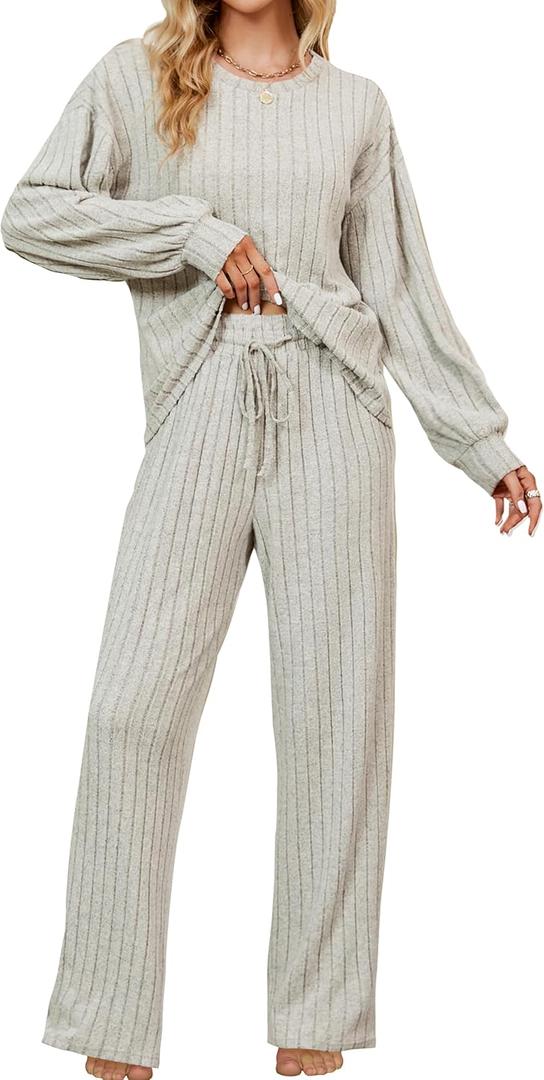 Blooming Jelly Womens Lounge Set Cute Long Sleeve Pajama Sets Casual 2 Piece Pj Outfit Fall Sleepwear Pockets (X-Small, Apricot)