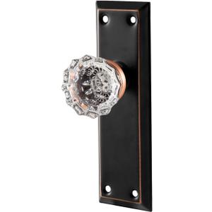 2 Pack Vintage Single Sided Crystal Dummy Door Knobs Interior, Antique Long Plate Glass Dummy Door Knobs in Oil Rubbed Bronze