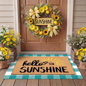 Tinideya 2 Pcs Door Mat Welcome Non Slip Coir Mats Floor Layering Doormats Seasonal for Front Porch Entryway Decor(Sunshine)