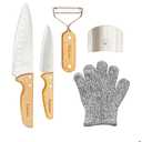 Kibbidea Kids Knife Set 4-Pieces, Stainless Steel, Wooden Handle Kids Knives for Real Cooking, Child Friendly Chef Knife for Cutting Chopping, BPA-free Kitchen Knives for Teenager 8-12