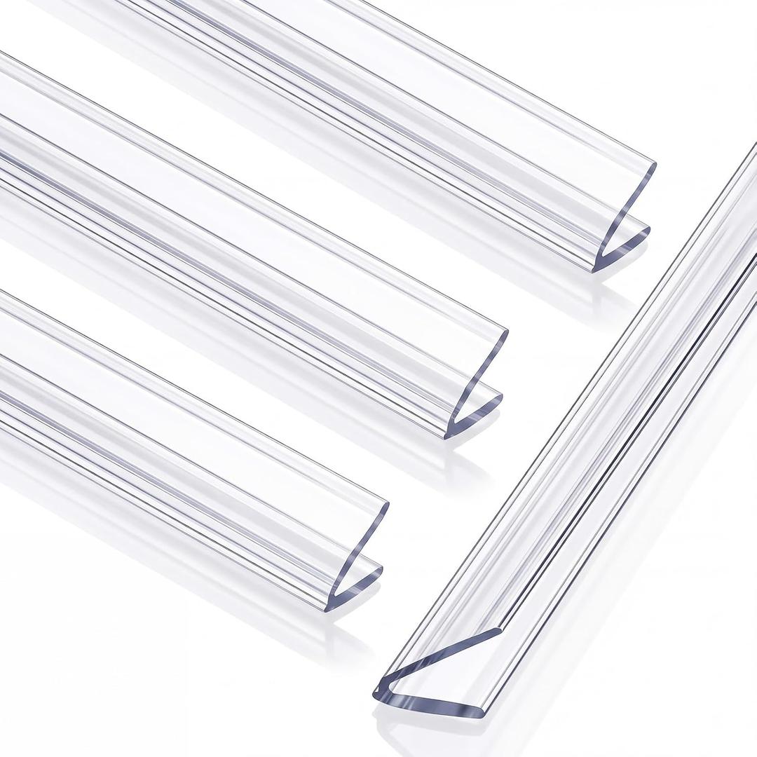 Hicarer 4 Pack 48 Inch Clear V Shaped Shower Door Seal Side Strip, Universal Fit for Framed and Frameless Glass Doors, Waterproof Vinyl Jamb Sweep to Stop Shower Leaks, No Tools Needed