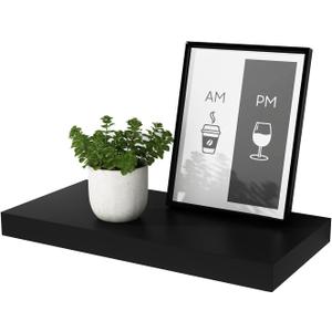WELLAND 12" Deep Floating Wall Shelf, Black Floating Shelf Display Floating Shelf, 23.62" L x 11.81" D x 2" T, Deeper Than Others, Black