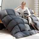 KAKABELL Goose Down Feathers Fiber Comforter Calking Size Noiseless Duvet Insert with Premium Egyptian Cotton Blend Cover Medium Warm Soft Grey Comforter 108x98 Inches