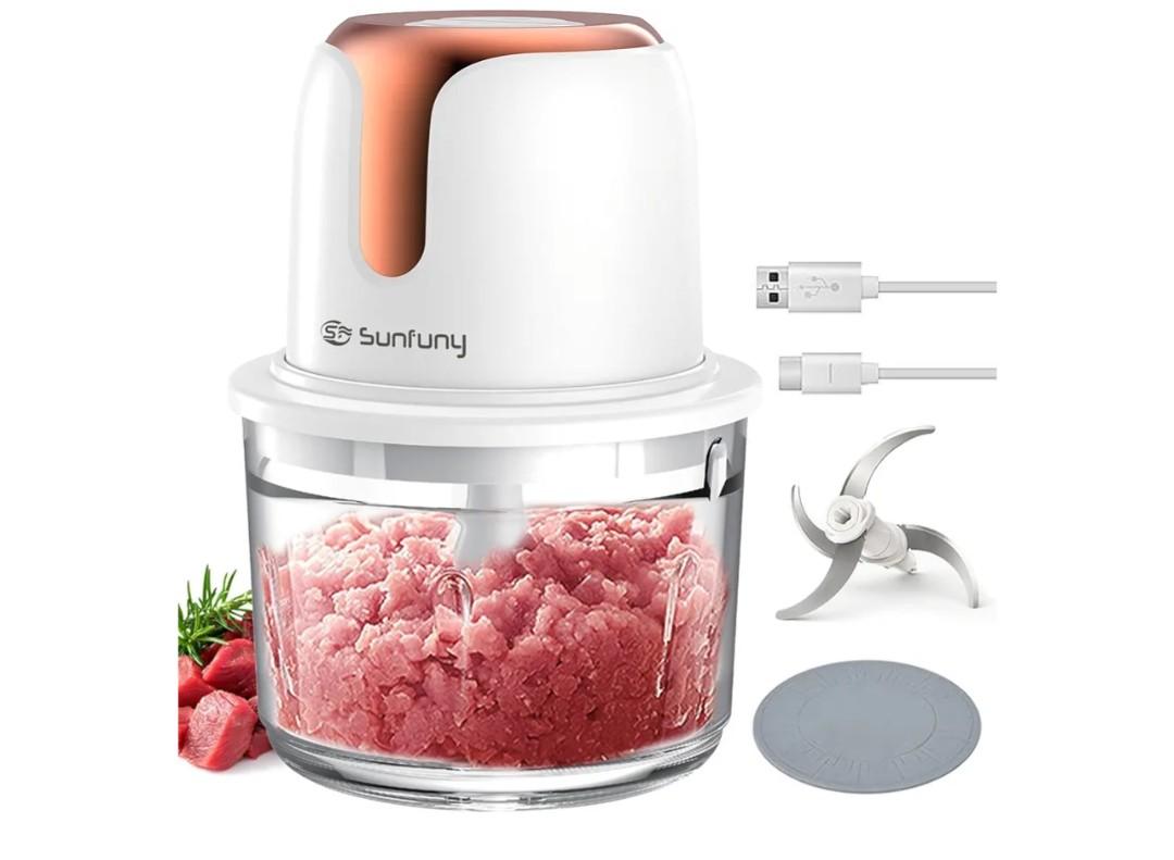 Sunfuny Cordless Food Processor, Mini Food Chopper Wireless with 5-Cup Glass Bowl, 6000mAh Battery USB-C Rechargeable Vegetable Chopper, Electric Meat Blender Garlic Grinder, Mom's Gift (Rose Gold)