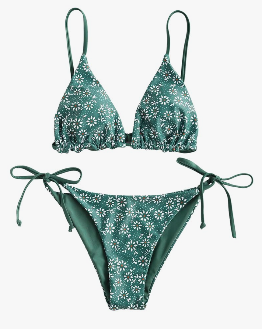 ZAFUL Women's Triangle Bikini Floral String Bikini Set Two Piece Swimsuit Bathing Suits, L