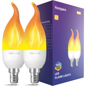 Hompavo Christmas Decorations, Upgraded LED Flame Light Bulbs, 3 Modes Flickering Light Bulbs, E12 Chandelier Base Candle Fire Light Bulb for Halloween Party Porch Indoor & Outdoor Home - 2 Pack