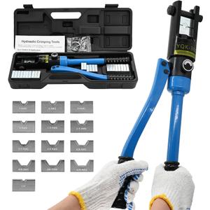 16T Hydraulic Battery Cable Crimper 8 AWG to 600 MCM Hydraulic Crimping Tool Cable Lug Crimper Electrical Terminal Wire Crimper with 13 Pairs of Dies Kit, Blue