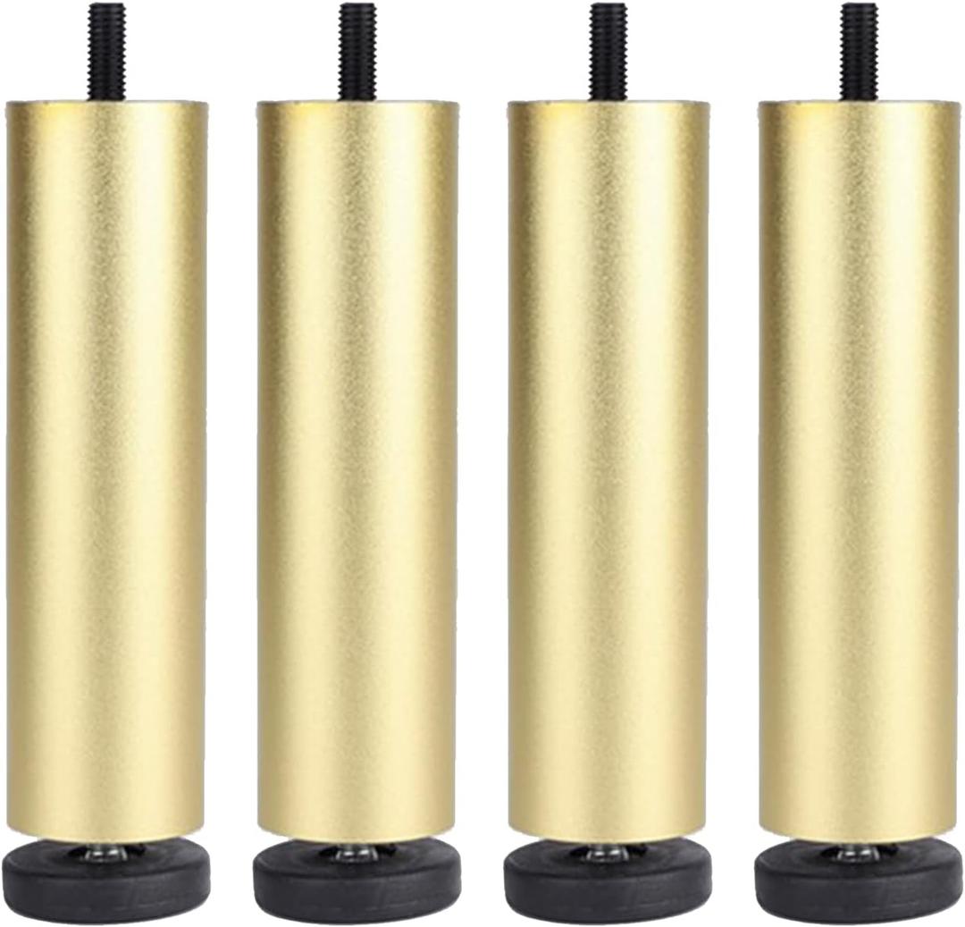 Dnyta 4 Pcs 7.7 Inch Frosted Surface Support Leg, Aluminum Alloy Adjustable Height Furniture Legs, Replacement Support Column for Cabinet, Refrigerator, Washing Machine, Small Sofa, Desk (Gold)
