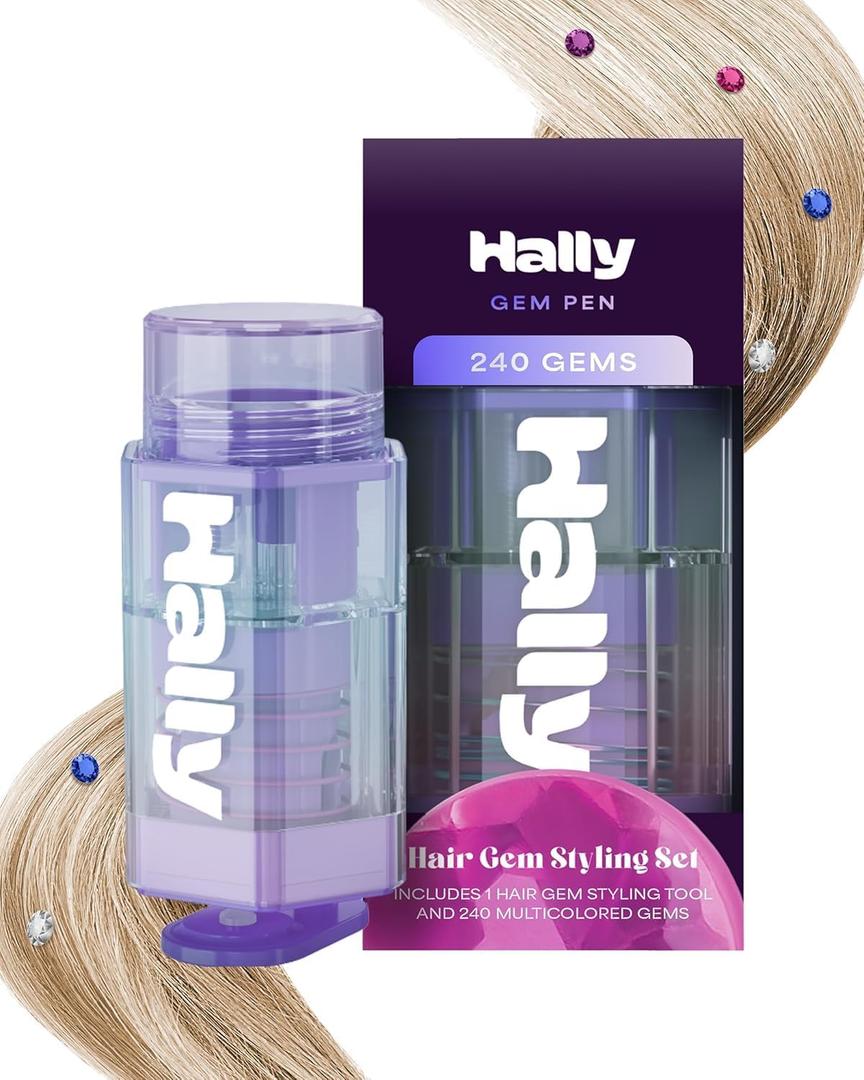 Hally Hair Gem Pen, 240 Stick-On Hair Gems with Stamper Tool, Easy to Apply and Remove, Hair Accessories Kit for Girls and Kids