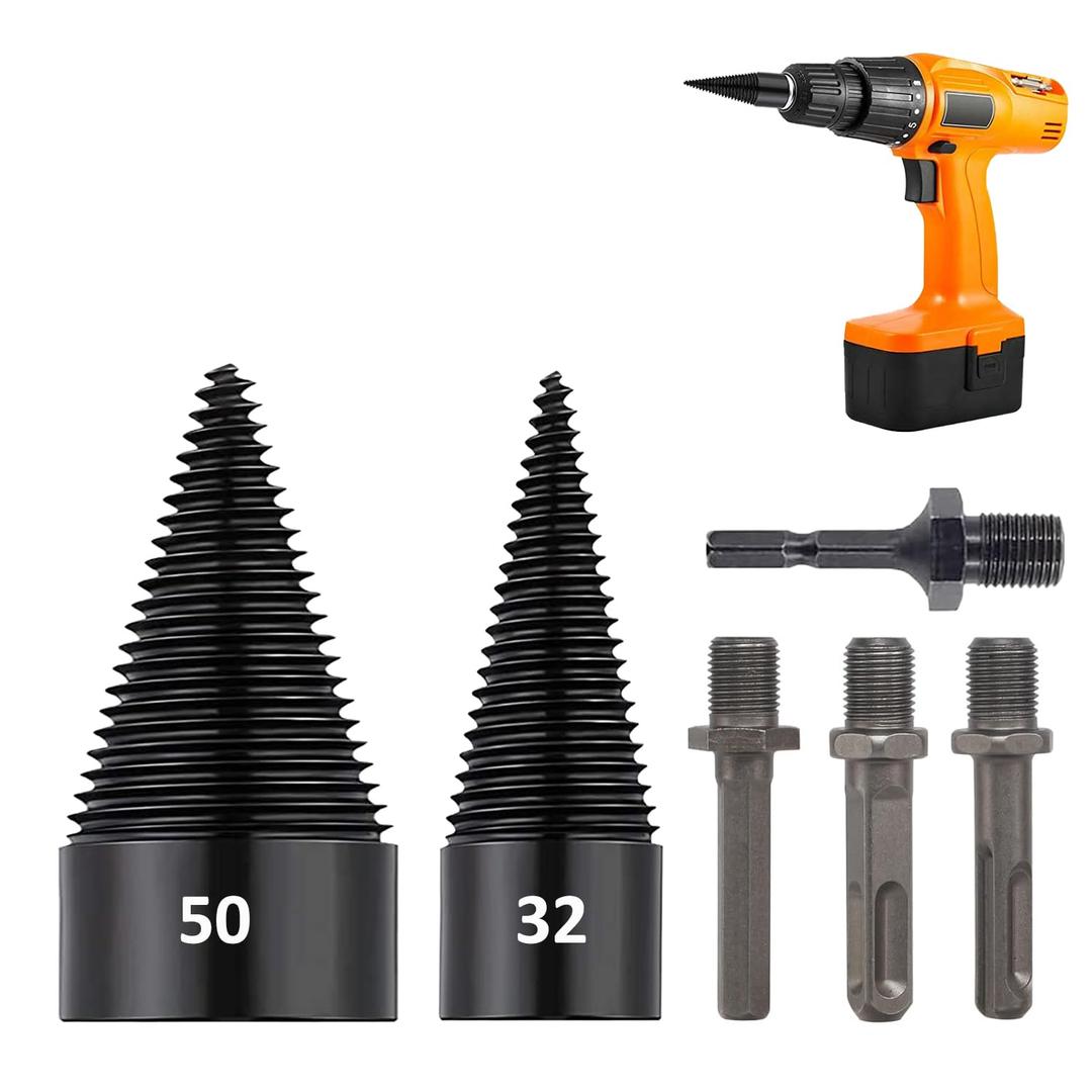 6PCS Firewood Log Splitter Drill Bit Set, Heavy-Duty Detachable Log Splitting Drill Bit for Effortless Wood Log Splitting (Round Square Hexagon Handle+32mm+50mm)