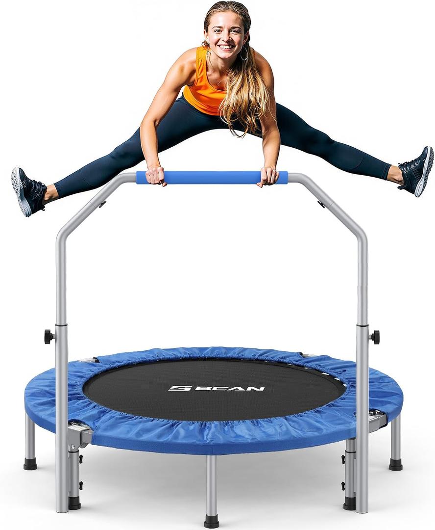 BCAN SP2 40/48" Foldable Mini Trampoline Max Load 330lbs/440lbs, Fitness Rebounder with Adjustable Foam Handle, Exercise Trampoline for Adults Indoor/Garden Workout | FED Fitness