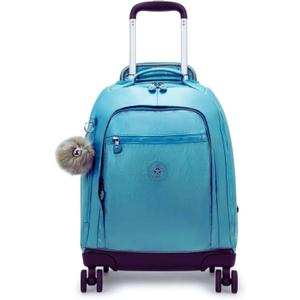 Kipling New Zea Metallic Blue Rolling Backpack with Retractable Strap and Laptop Compartment