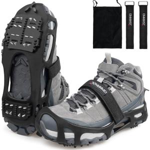 Ice Cleats, Crampons Snow Traction Ice Cleats for Shoes and Boots Women Men, Non Slip Grippers Spikes for Shoes with Straps, Slip-on Rubber Overshoe Stretch Footwear for Winter Walking Hiking Fishing (X-Large(10-13 men/11.5-14 women))