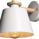 Modern Wooden White Metal Lamshade E27 Base Wall Lamp Vintage Decorate Wall Light Sconce Lighting Fixture for Bedroom Hotel Corridor Hallway