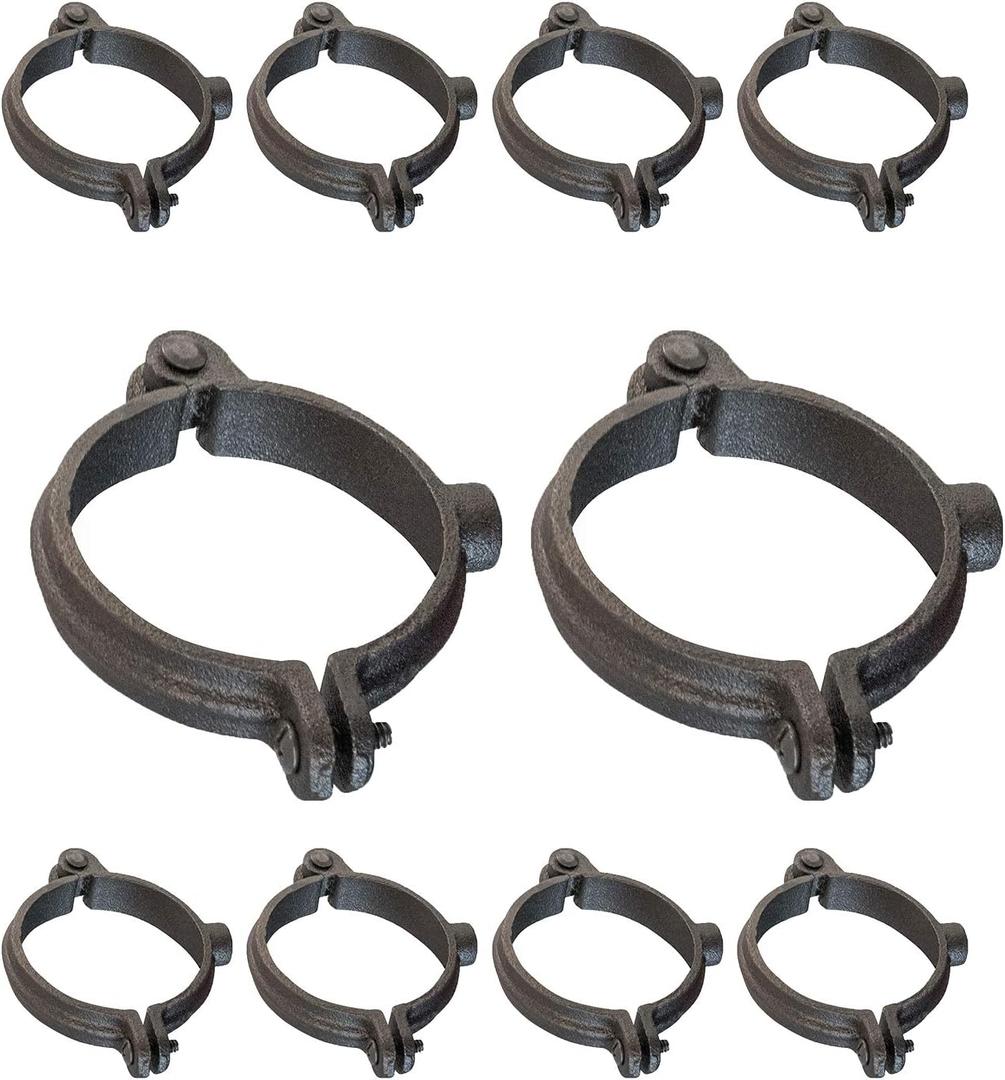 HIGHCRAFT HINGB-01-10 Industrial Decor Hinged Split Ring Pipe Hanger 1 in. Malleable Iron, with 3/8 in. Threaded Rod Fitting, Vintage Mounting Bracket for Tubing, Shower Curtain, Tiki Torch (10 Pack)