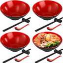 Lyellfe 16 Pieces Ramen Bowl Set, Restaurant Quality Soup Bowl, 33 Oz Plastic Dinnerware with Spoons, Chopsticks and Stands for Udon Soba Pho
