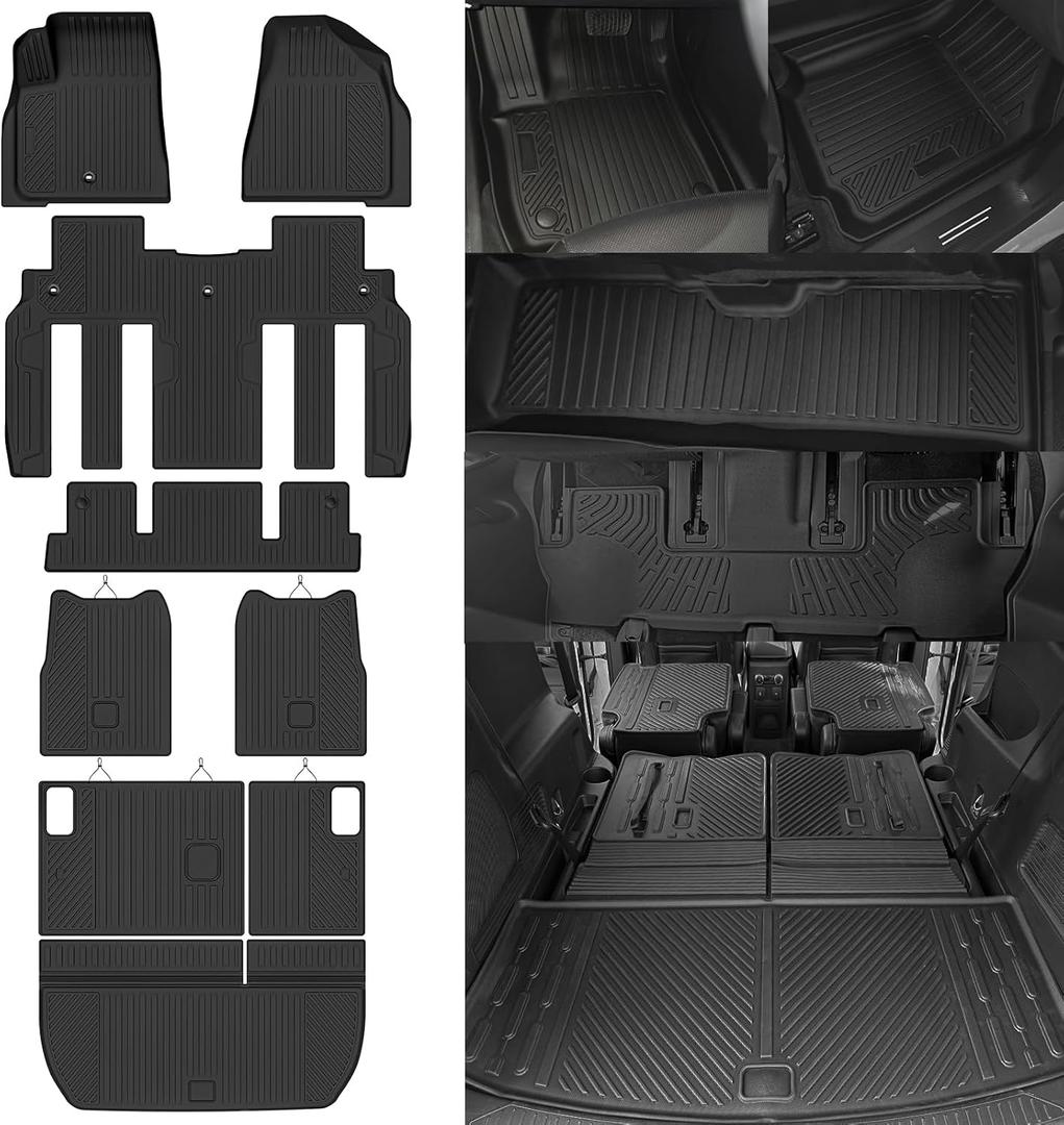 Custom Fit Floor Mats for Chevy Traverse 2009-2017/Buick Enclave 2008-2017 7 Seats/Captain Seat, All Weather TPE Floor Liner & Trunk Mat & 2nd/3rd Row Backrest Mat, Full Set Interior Accessories