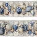 Seashell Valance Curtain for Windows 2 Pack, Blue Beige Nautical Shell Starfish Rod Pocket Printed Curtain Valances Short Tier Curtains for Living Room Bathroom Bedroom 54x18 Inch