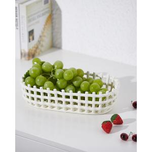 UPWOIGH Large Beige Oval Glazed Ceramic Fruit Basket Bowl, 12.59x6.53x3.54in Big Modern Table Decor Handmade Premium Personalized Ceramic Decorative Storage Organizer for kitchen, Breads,Vegetables