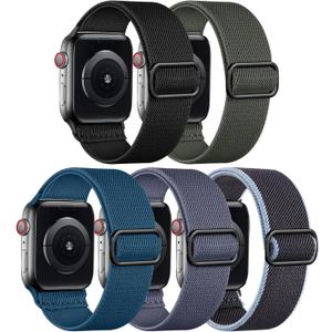 Adorve Stretchy Band Compatible with Apple Watch Bands Ultra 3/2/1 49mm 46mm 45mm 44mm 42mm 41mm 40mm 38mm Men Women, Soft Nylon Elastic Braided Strap for iWatch Series 11/10/9/8/7/6/5/4/3/SE/SE2/SE3 (Black/Dark Army Green/Arctic Blue/Blue Gray/Dark Grayish Blue) Adorve Stretchy Band Compatible with Apple Watch Bands Ultra 3/2/1 49mm 46mm 45mm 44mm 42mm 41mm 40mm 38mm Men Women, Soft Nylon Elastic Braided Strap for iWatch Series 11/10/9/8/7/6/5/4/3/SE/SE2/SE3 (Black/Dark Army Green/Arctic Blue/Blue Gray/Dark Grayish Blue)