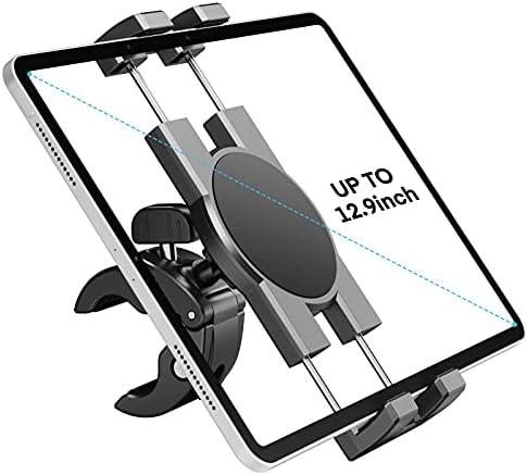 KDD Spin Bike Tablet Holder Mount, Phone iPad Holder Stand Exercise Bike Handlebar Mount for Stationary Bicycle, Treadmill, Microphone Stand, Fit for iPad Pro 12.9, Galaxy Tabs, iPhone(4.7-13”)