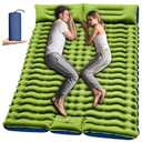 Double Sleeping Pad for Camping - Ultralight Camping Mattress with Pillow, Built-in Foot Pump, Compact Inflatable 2-Person Portable Mat for Backpacking, Hiking, Car Traveling, Beach, Tent (Green Blue)