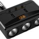 LIHAN 3 Socket Cigarette Lighter Adapter, Car Charger Plug Splitter with Dual USB Ports, 12V/24V Meter Monitor, Compatible with iPhone, LG, HTC, Samsung etc (Large)