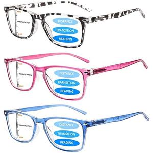 3 Pack Progressive Multifocus Reading Glasses for Men Women Blue Light Blocking Spring Hinges Computer Readers (3 Mix C4,3.00)