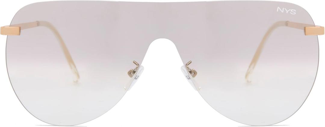 NYS Collection Rimless Oversized Flat Top Shield Sunglasses for Men Women  Aviator Style, 100% UV400 Protection (Clear)