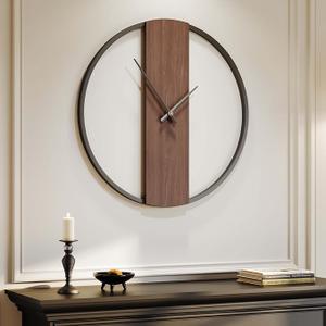 24 inch Wall Clock, Large Wall Clocks for Living Room, Decorative Metal Round Clock Battery-Operated Silent Non Ticking Retro Rustic Arabic Numerals Analog, Bronze Minimal Numberless