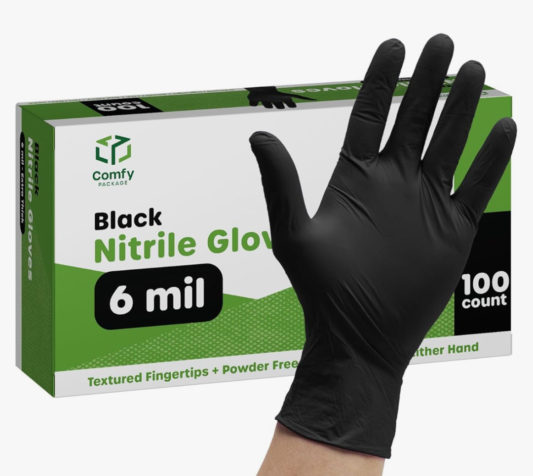 Comfy Package Black Nitrile HEAVY DUTY 6 Mil. Chemical Resistance, Latex & Powder Free, Textured Fingertips Disposable Gloves
Size:L