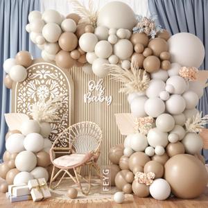 Netural Balloon Garland Arch Kit, Double Stuffed Beige Cream Tan Balloons Garland Blush White Sand Boho Balloon for Neutral Baby Shower Gender Reveal Bridal Birthday Wedding Party Decorations