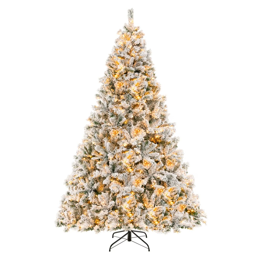 8 FT Pre-Lit Christmas Tree 3-Minute Quick Shape Flocked Decor with 600 LED Lights