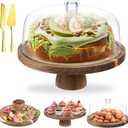 Acacia Wood Cake Stand with Lid, 12'' Round Cake Holder with Clear Acrylic Cover, 2 in 1 Dessert Table Display Set & Charcuterie Board, Kitchen Decor for Birthday or Wedding