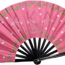 QCWN AKA Sorority Gifts for Women Large Clacking Fan for Line Dancing Alpha Kappa Alpha Paraphernalia Pink and Green Hand Fan Foldable Bamboo Popping Fans for Sisterhood Events Party