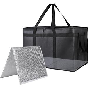 Bodaon 1PK Thermal Insulated Food Delivery Bag with Hard Bottom - 3X-Large Catering Cooler Bag for Hot and Cold Meals - Ideal for Commercial Pizza Transport, Grocery, Restaurants, and Events. Black, XXX-Large with Hard Bottom