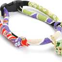 Soft Breakaway Cat Collar with Lucky Clover Bell. Adjustable Kimono Style, Safe, Stylish for Kittens & Adult Cats