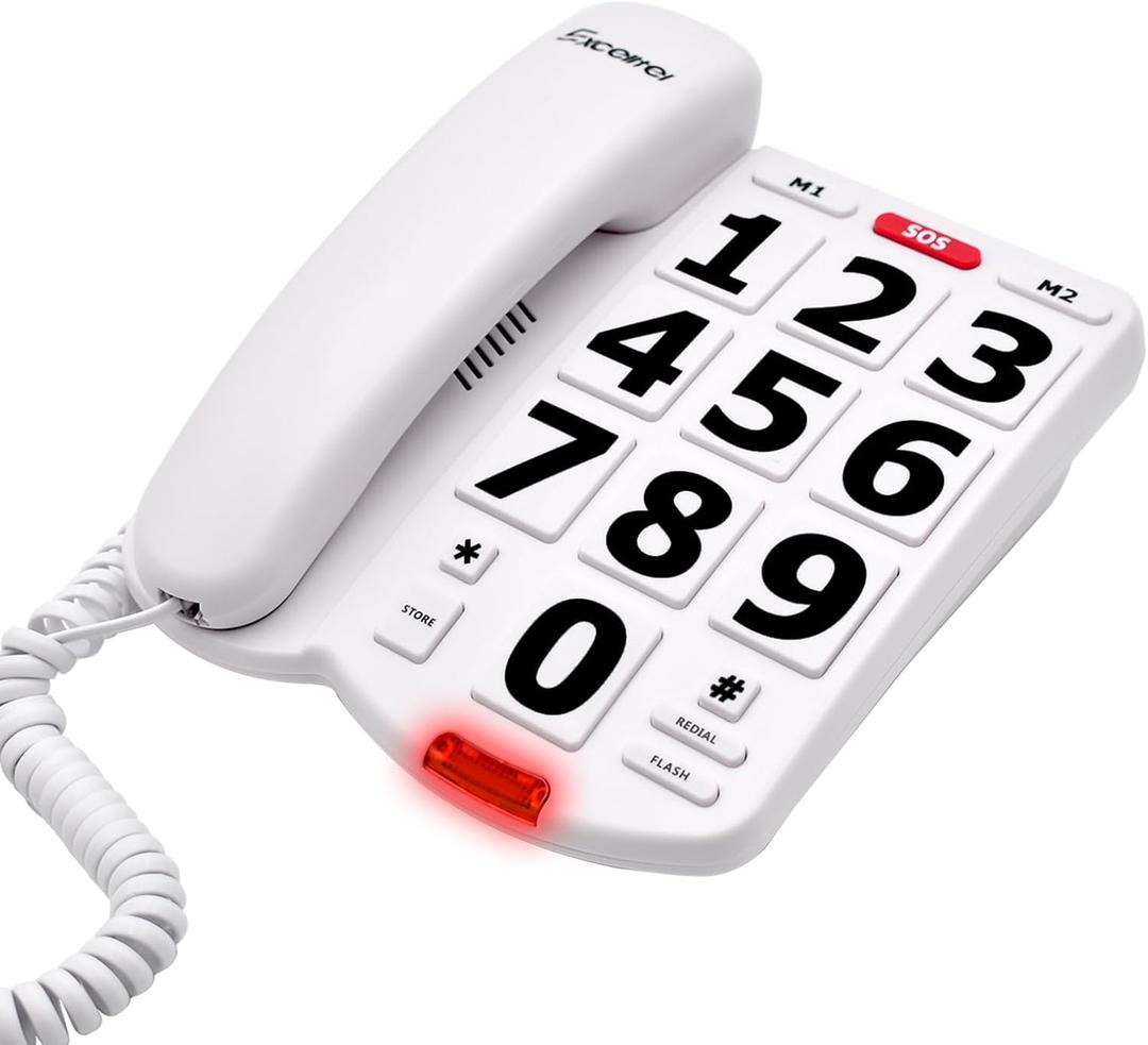 Excelltel Landline Phones for Seniors, Adjustability Features, OneTouch Dialling,Big Button Phone for Seniors, Hard of Hearing Retro Telephone Corded Phones, with Handsfree Function (EXLD265)