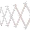Accordion Wall Hanger with 20 Hooks, Wooden Wall Expandable Coat Rack for Coat, Hats, Baseball Caps, Coffee Mug, Jewelry(Ruist White)