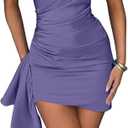Memoriesea Women's One Shoulder Ruched Bodycon Sleeveless Mini Club Party Dress (Purple, M)